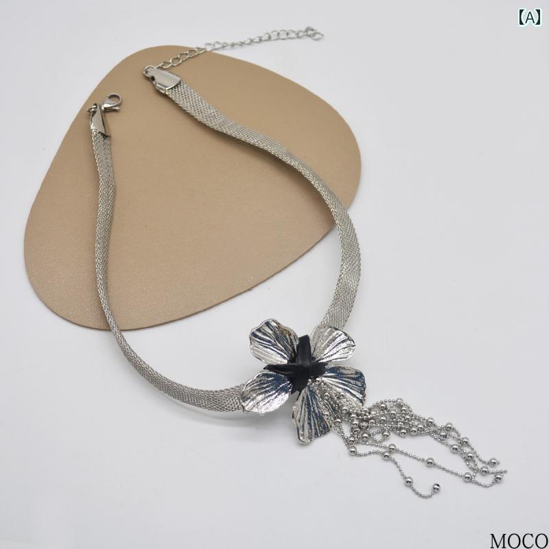 チョーカー レディース ネックレス アクセサリー 首飾り 鎖骨 大ぶり ギフト 金属 花 タッセル チェーン 揺れる 軽量 おしゃれ 華やか