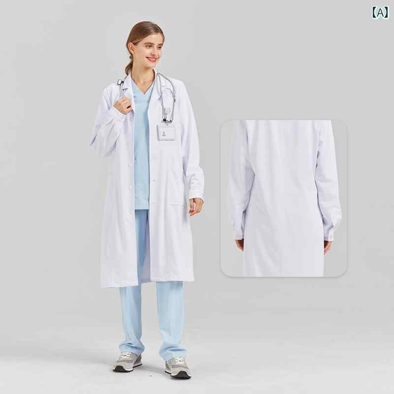医者 白衣 制 ユニフォーム 実験 研究 病院 医師 ドクター メンズ レディース 半袖 長袖 白 厚手 薄手 ノーアイロン 綿 生地 静電気 防止 スリムフィット 大きめサイズ