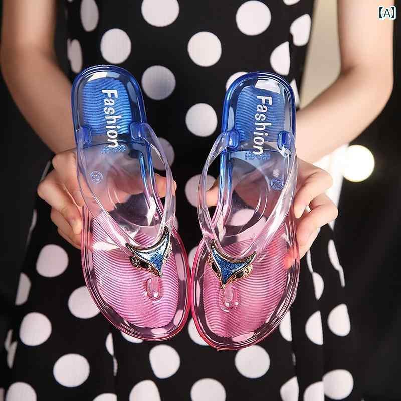 サンダル レディース トング 夏 シューズ ペタンコ フラット PVC キラキラ 透明 グラデーション ビーチ..