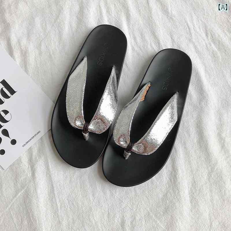 ビーチサンダル キッズ トング 子供 女の子 海 プール 水遊び 韓国 親子コーデ 夏 フラット 太い ベルト 革 シンプル 普段使い おしゃれ 銀 黒 白