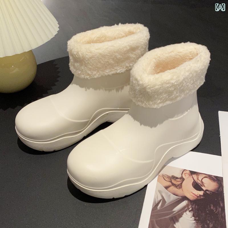 長靴 レディース おしゃれ ファッション 韓国 レインブーツ オールシーズン ショート 裏地 ふわふわ 滑りにくい 暖かい 防水 靴 白 ピンク 緑