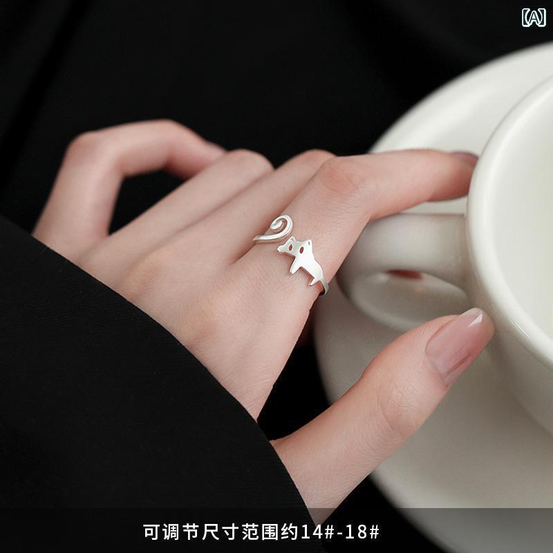 猫 リング 動物 モチーフ かわいい ファッション アクセサリー 小物 韓国 925 シルバー 指輪 レディース 人差し指 サイズ 調整可能