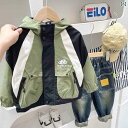 ウインドブレーカー キッズ 上着 アウター おしゃれ ファッション アイテム フード ジップアップ ボーイズ 春 防風 ポリエステル 大きめサイズ 緑 グレー