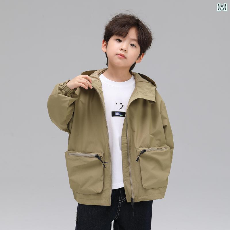 ウインドブレーカー キッズ 上着 アウター おしゃれ ファッション アイテム フード ジップアップ 春秋 ポリエステル 防水 アウトドア オレンジ カーキ