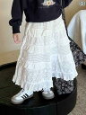 スカート 子ども ロング レース かわいい 韓国 ファッション キッズ 女の子 春秋 白 Aライン ネイビー ウサギ柄 トレーナー