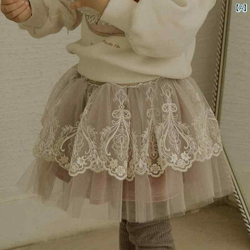 子ども服 女の子 冬 韓国 キッズ ゴージャス レース 起毛 暖かい 刺繍 プリンセス スカート かわいい ..