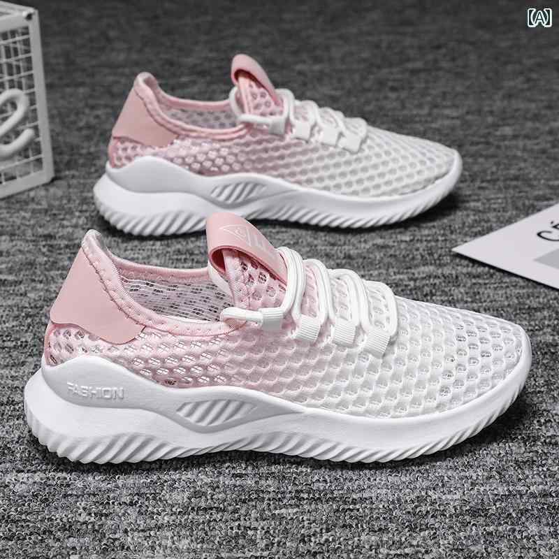 スニーカー レディース メッシュ 春夏 ラウンドトゥ レースアップ 薄手 通気 耐摩耗 スポーツ カジュア..