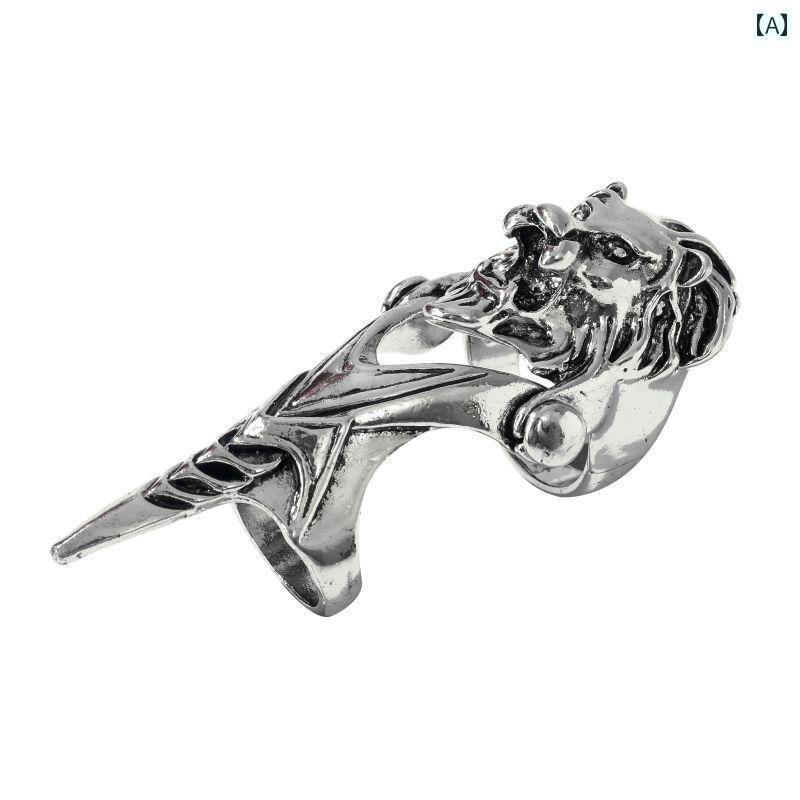 アーマーリング メンズ ネイルリング 爪の指輪 ファランジリング 関節 指先 アクセサリー 装飾 つい 個性 パンク ユニーク ライオン ドラゴン 狼