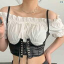 コルセット ハーネス ボディ ベルト レディース ウエストアクセサリー ストラップ ワイド PU エレガント 柔らかい フロントレースアップ 黒 おしゃれ