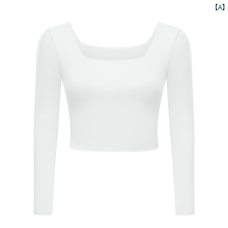 フィットネスウェア レディース 長袖 春夏 トップス スポーツ品 ジム トレーニング ピラティス おしゃれ カップ へそ出し シンプル 通気性 無地 白 緑 黒