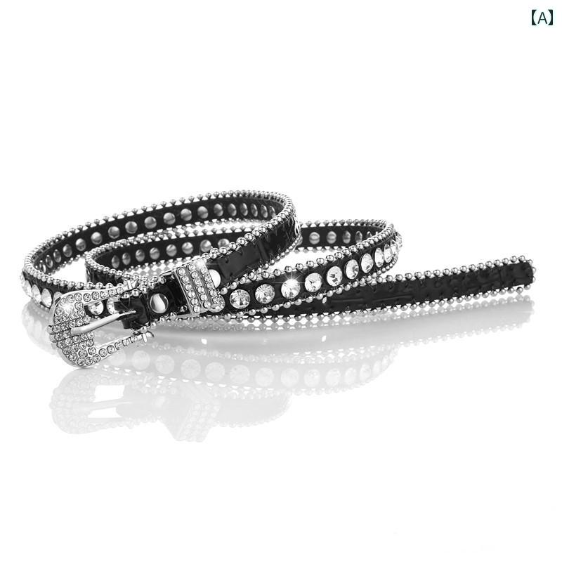 ベルト レディース おしゃれ キラキラ ラインストーン エレガント 象嵌 ファッション 装飾 韓国 薄手 涼しい ブラック ホワイト レッド