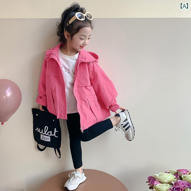 ウインドブレーカー キッズ 女の子 春秋 フード ジャケット ゆったり 韓国 文字 プリント ジップアップ..