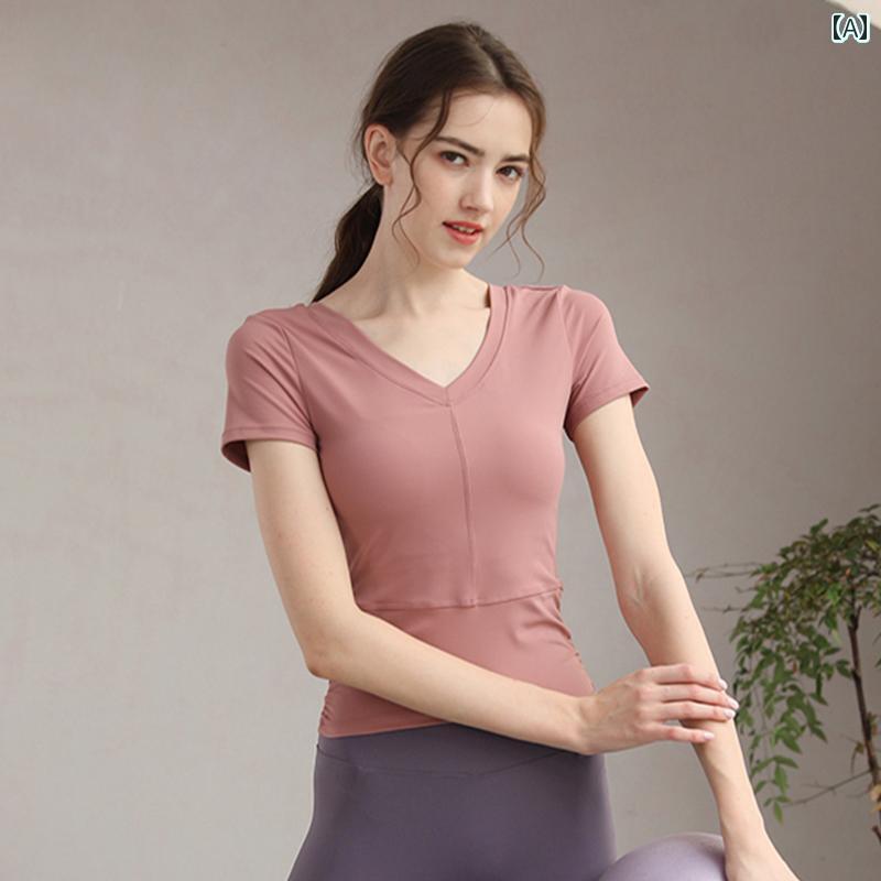 フィットネス ウェア レディース トップス スポーツ トレーニング ヨガ アクティブ 夏 半袖 長袖 Vネッ..