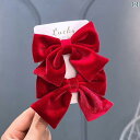 ヘアアクセサリー リボン 子供 キッズ 女の子 髪飾り プレゼント レトロ 起毛 ピン クリップ ペア シンプル きれいめ 赤 黒
