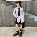 女の子 キッズ プリーツスカート 春 かわいい カジュアル シンプル アウトドア 通学 セミショート丈 ストライプ シャツ 2点セット 紫 茶 黒