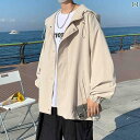 ウインドブレーカー メンズ 無地 春秋 フード ジャケット 韓国 カジュアル ゆったり 大きめサイズ ジップアップ 防風 ポケット 袖絞り アプリコット 黒 青