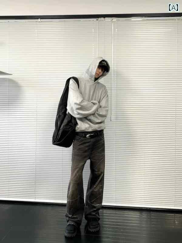 メンズ トップスス おしゃれ トレーナー 春秋 ステッフ グレー フード ジャケット ショート プルオーバーパーカー インナーウェア