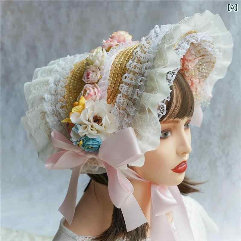 ボンネット 帽子 大人 レディース ストローハット 麦わら 西洋風 ロリータ 森ガール 衣装 コスプレ ガ..