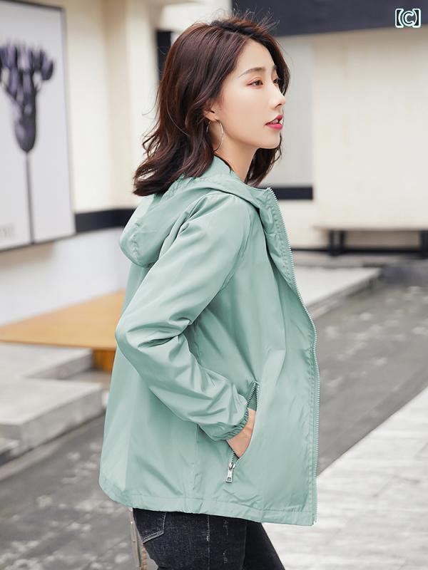 ウインドブレーカー レディース 春秋 韓国 フード カジュアル 大きめサイズ ジップアップ 長袖 ポケット シンプル 無地 メンズ メッシュニット 黒 ピンク 緑 3