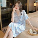 ネグリジェ ワンピース レディース 薄手 春夏 半袖 涼しい パジャマ ホームウェア 膝丈 セクシー おしゃれ ヒョウ柄 花柄 青 ピンク