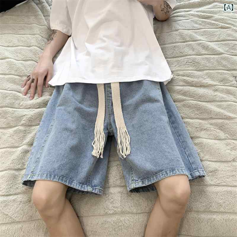 Rakuten - ハーフパンツ メンズ デニム 夏 ヴィンテージ風風 ボトムス 半ズボン 五分丈 ベルト 薄手 大きめサイズ ゆったり シンプル ストリート カジュアル スタイリッシュ 青 黒 グレー