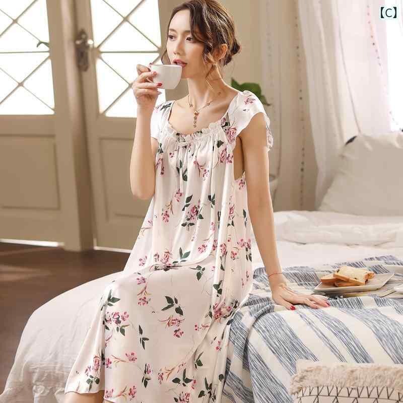 ネグリジェ ワンピース 半袖 レディース パジャマ ルームウェア プルオーバー 夏 涼しい 薄手 ノースリーブ ラウンドネック リボン 通気性 柔らかい おしゃれ 大きめサイズ 無地 花 サクランボ 緑 紫 ピンク