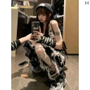 ダメージジーンズ レディース 夏 おしゃれ カジュアル 個性 甘め アウトドア レジャー 薄手 ロング ワイドレッグ 穴あき パンツ 黒