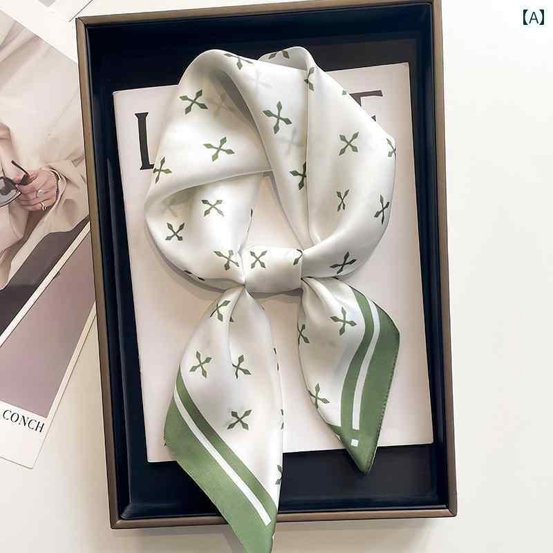 スカーフ 春 レディース 韓国 小さめ 薄手 正方形 風よけ ファッション 小物 大人 上品 エレガント ハ..