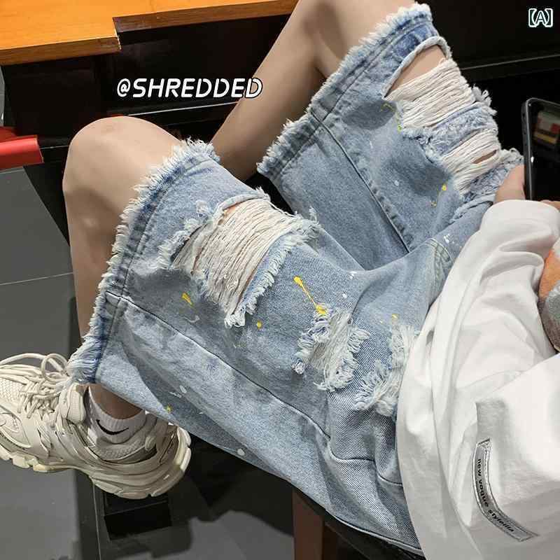 ハーフパンツ メンズ デニム ダメージ加工 夏 アメリカン ゆったり ストレート スポーツ 大きめサ
