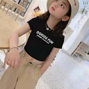 女の子 へそ出し トップス キッズ 韓国 夏 おしゃれ カジュアル アウトドア ヒップホップ ダンス 衣装 半袖 Tシャツ 綿 ラウンドネック 黒 白(4)