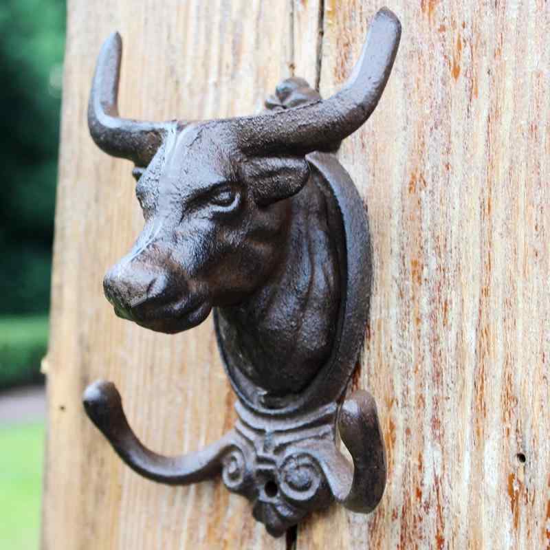 ガーデニング 壁掛け フック おしゃれ 雑貨 鋳鉄 2連 屋外 塀 コート 収納 オーナメント アメリカン カントリー アンティーク調 アニマル 牛
