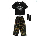 へそ出し トップス キッズ 女の子 半袖 Tシャツ パンツ セットアップ 夏 ショート ラウンドネック クロップド カーゴ ダンス ヒップホップ ストリート ジ...