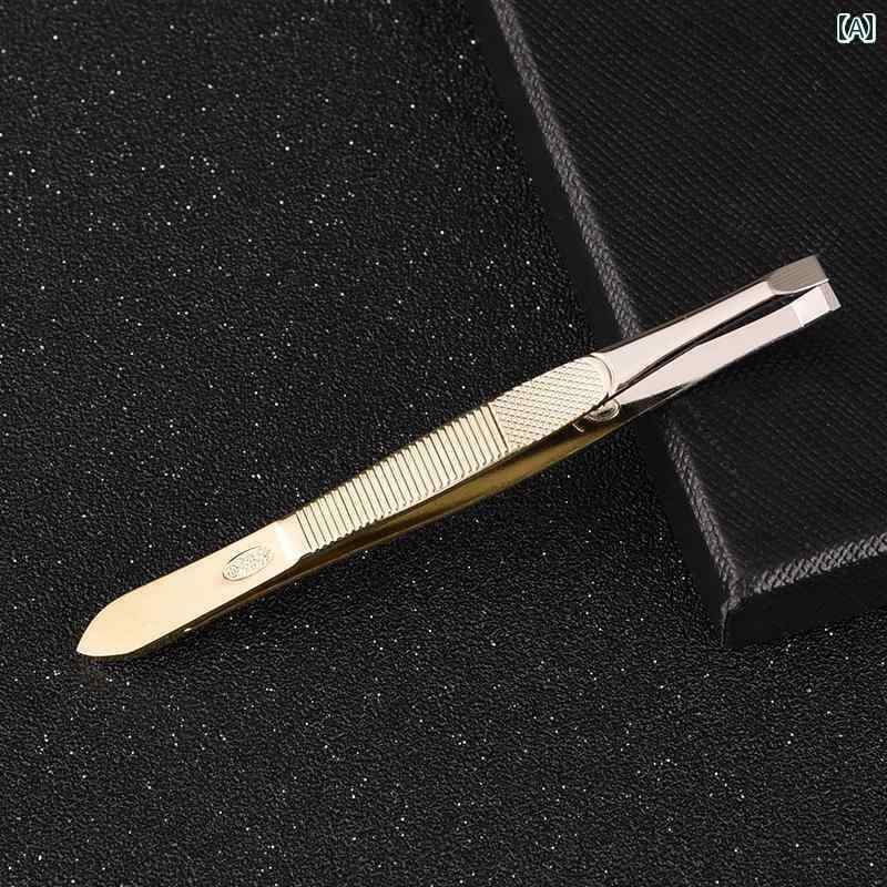 毛抜き ピンセット 眉毛 処理 お手入れ 顔 フェイスケア 衛生品 美容 身しみ ツール ステンレス フラット 先斜め トリミング ひげ 髭 痛み軽減 滑りにくい 金 銀