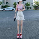デニム ショートパンツ レディース ダメージ 夏 薄手 スリム 履きやい ハイウエスト 普段使い カジュアル 黒 白 ピンク シンプル