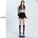 デニム ショートパンツ レディース ダメージ 夏 ハイウエスト アメリカン スリム ボタン ポケット 黒 普段使い カジュアル おしゃれ