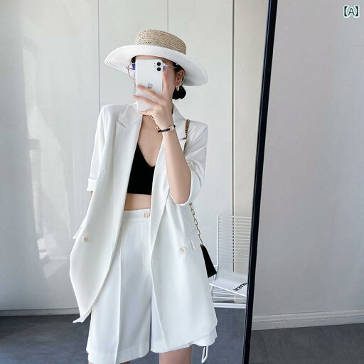 ジャケット ショートパンツ セットアップ レディース ブ 夏 韓国 おしゃれ 薄手 半袖 上着 半ズボン ダブルブレスト 白 オレンジ ジャケット ショートパンツ セットアップ レディース ブ 夏 韓国 おしゃれ 薄手 半袖 上着 半ズボン ダブルブレスト 白 オレンジ