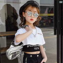 へそ出し トップス キッズ 女の子 半袖 Tシャツ タンクトップ キュロット パンツ セットアップ 夏 ショート ラウンドネック クロップド コットン ダンス ...