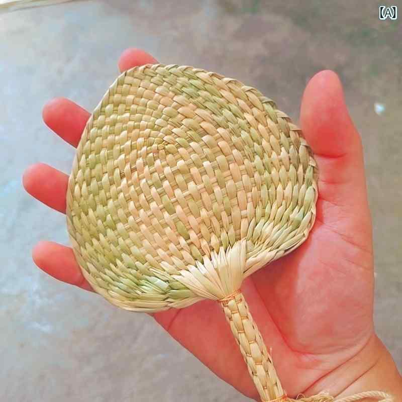 うちわ おしゃれ 春夏 エスニック 手織り ガマ ポータブル インテリア 雑貨 ミニサイズ 子供 大人 レト..