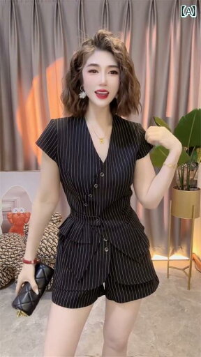 セットアップ レディース ショートパンツ ジャケット ボトムス トップス ファッション 夏 半袖 ストライプ ノーカラー Vネック ボタン ベルト フリル おしゃれ セットアップ レディース ショートパンツ ジャケット ボトムス トップス ファッション 夏 半袖 ストライプ ノーカラー Vネック ボタン ベルト フリル おしゃれ