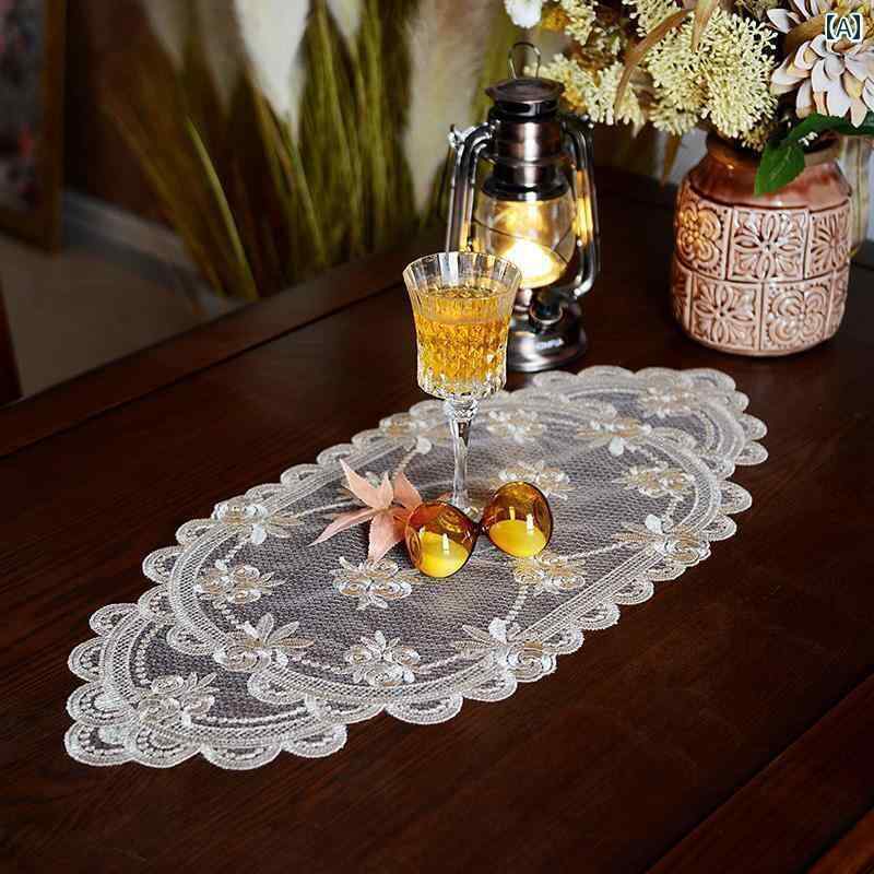 テーブルセンタークロス レース ヨーロッパ ダイニング チェスト キャビネット インテリア 装飾 防塵 刺繍 シンプル エレガント おしゃれ シャンパンカラー
