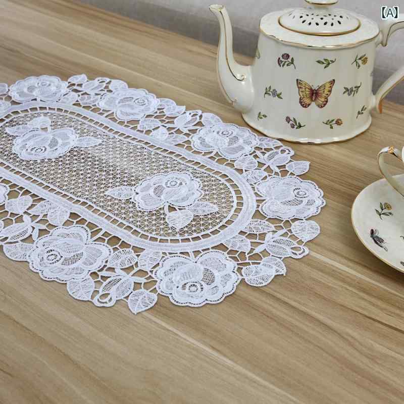 テーブルセンタークロス レース メッシュ ヨーロッパ ドイリー ランナー ダイニング リビング チェスト キャビネット インテリア 装飾 防塵 刺繍 シンプル エレガント おしゃれ 白 花柄