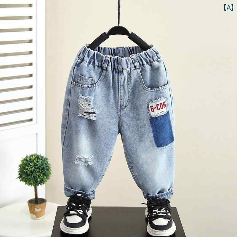 ダメージ ジーンズ キッズ ベビー 男の子 春秋 ロングパンツ ウエストゴム ポケット ソフト ゆったり ..