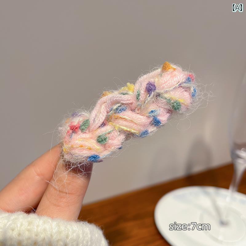 前髪 クリップ おしゃれ ピン ヘアアクセサリー 挟む 髪留め 装飾品 韓国 小物 冬 毛糸 ツイスト ピンク ホワイト