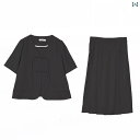 セットアップ レディース 大きめサイズ ぽっちゃり 夏 体型カバー ゆったり 黒 ピンク 通勤 オフィス プリーツ スカート 半袖 中国風 Vネック ウエストゴム(4)