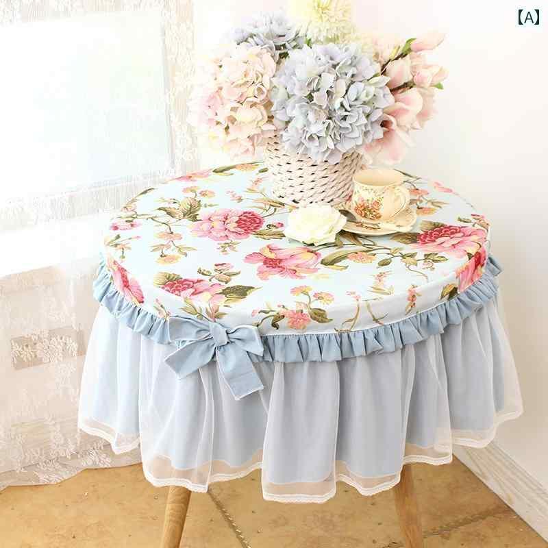テーブルクロス 円形 レース フリル コットン リネン チェスト わき机 円卓 ダイニング リビング 寝室 ..