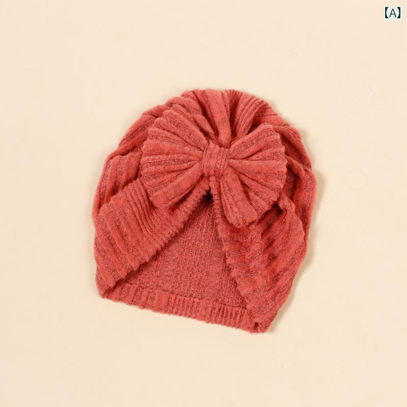 赤ちゃん ターバン 帽子 ハット 秋冬 ベビー 幼児 キャップ シンプル カジュアル リボン 暖かい 防風 保温 つばし 無地 ピンク ベージュ 黒