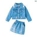 デニム セットアップ キッズ スカート ジャケット カジュアル ウエストゴム 長袖 ミニ ショート丈 おしゃれ ボタン ショッピング 普段使い