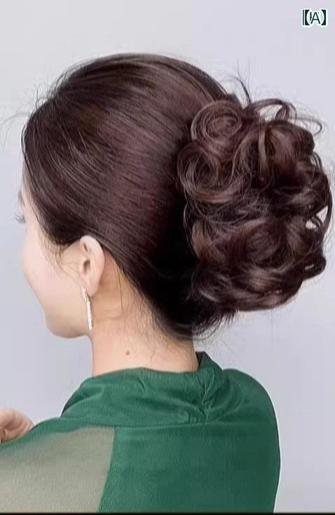 クリップ お団子 ウィッグ レディース シニヨン ヘアアクセサリー 装飾 エクステ ボリュームアップ バンス ワンタッチ 巻き髪 カール カジュアル エレガント 黒 茶