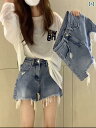ダメージ デニム ショートパンツ レディース 大人 大きめサイズ ハイウエスト ズボン ボトムス ジーンズ Gパン 夏 薄手 Aライン ストレート ゆったり ワ...