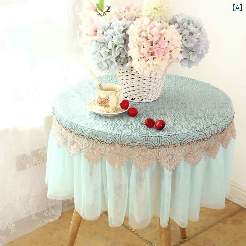 テーブルクロス レース 丸 メッシュ ホームパーティー モダン 上品 おしゃれ 飾り ふわふわ コーヒーラウンド 花柄 水 青 ピンク